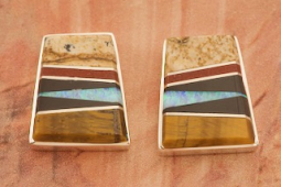 Calvin Begay Genuine Picture Jasper Sterling Silver Post Earrings